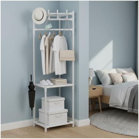 Estante Organizador Colgador de Ropa Esquinero 2 Repisas 176x43x43cm Blanco