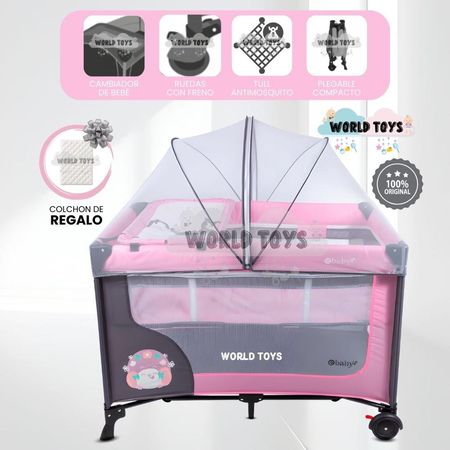Combo Cuna Corral Premium HAPPY DREAM Pink con Colchón de Regalo