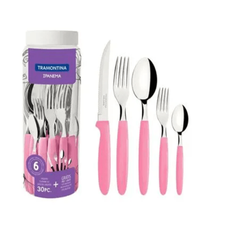 Cubiertos x 30 Piezas Tramontina rosado