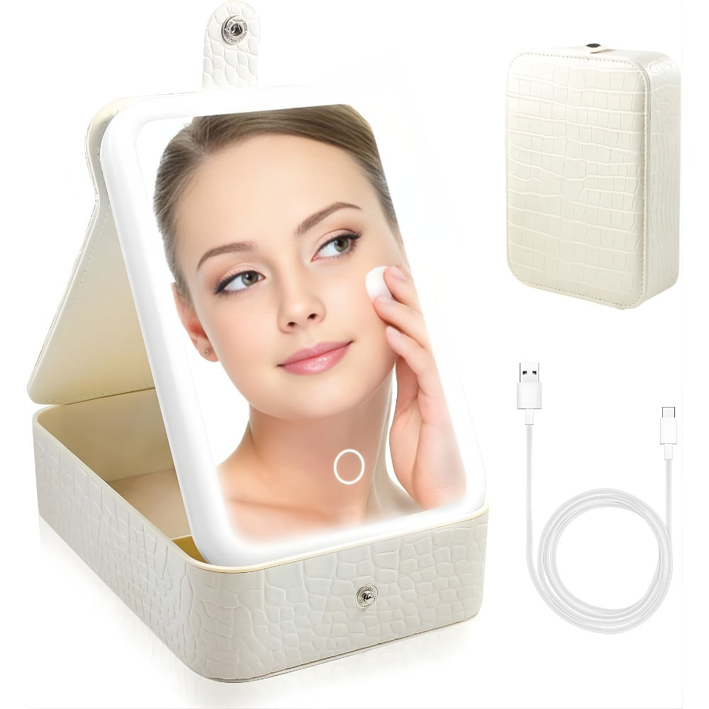 Espejo De Maquillaje Boamed Con Luz Led Organizador Portátil Blanco