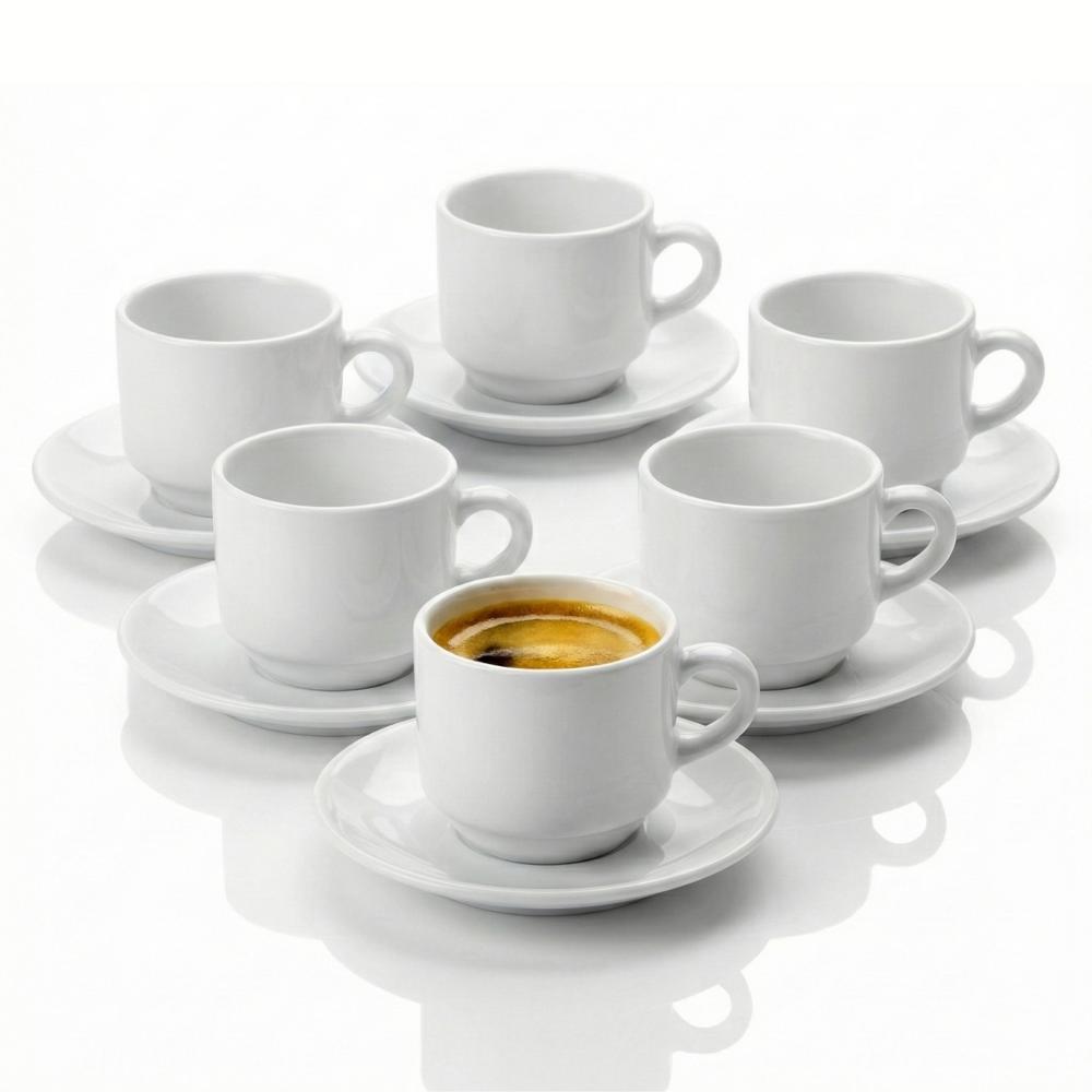 Set de 6 Tazas Espresso 90ml con Plato de Vidrio Opaline