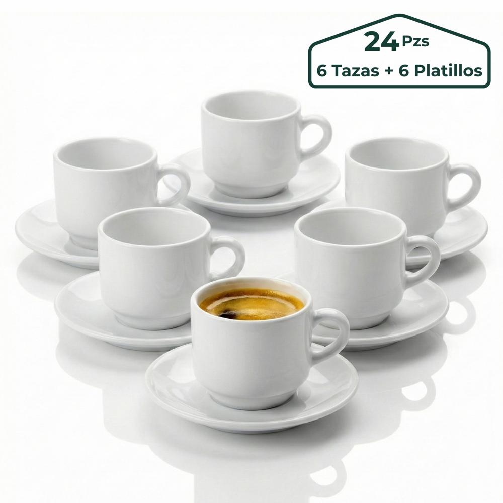 Set de 12 Tazas Espresso 90ml con Plato de Vidrio Opaline
