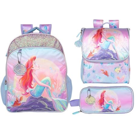 Pack Escolar Mochila Princesa Ariel La Sirenita Rosado Oficio