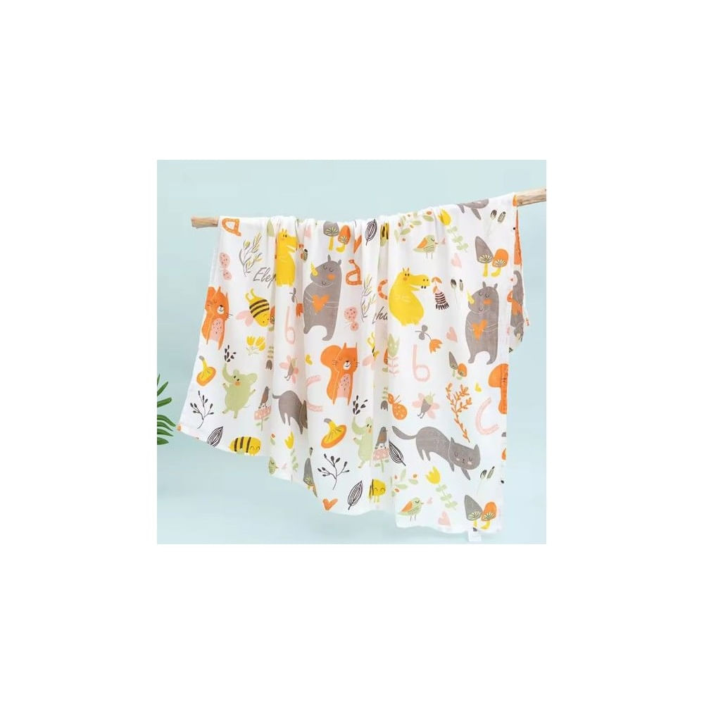 Muselina de algodón de bamboo para bebes - blanco y amarillo