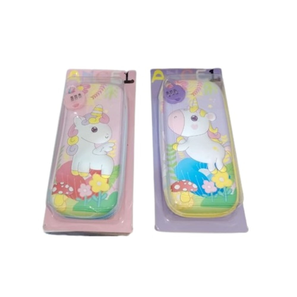 Cartuchera Escolar 3D Infantil Unicornio con Candado de Contraseña - Multicolor