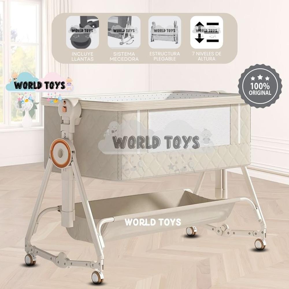 Cuna Colecho Mecedora Plegable 2 en 1 LONE de Lujo Beige