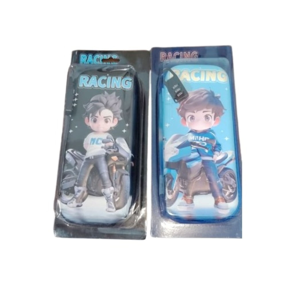 Cartuchera Escolar 3D Infantil Racing con Candado de Contraseña - Diseño Moto