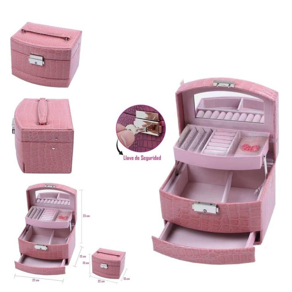 Organizador de joyas 3 niveles pequeño con llave Verde