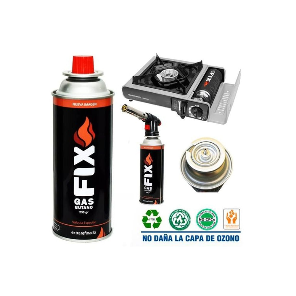 Gas Butano FIX Ultra Refinado valvula universal cocinillas flameadores Verde