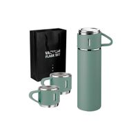 Set de 3 Piezas Termo 500ml C/ Tazas de Acero V Negro
