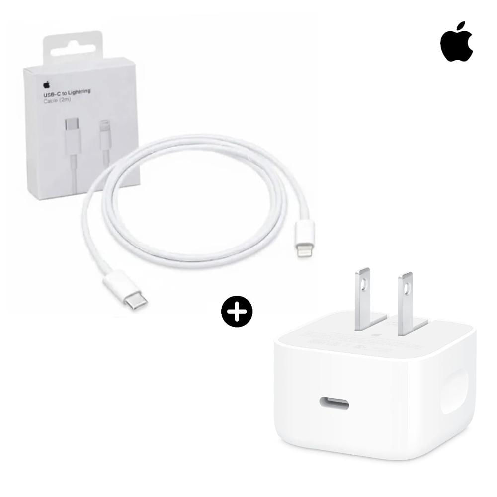 Pack APPLE Cargador USB-C Dinamic 40W 60W Max más Cable Tipo C a Lightning Carga Rápida 2m Blanco