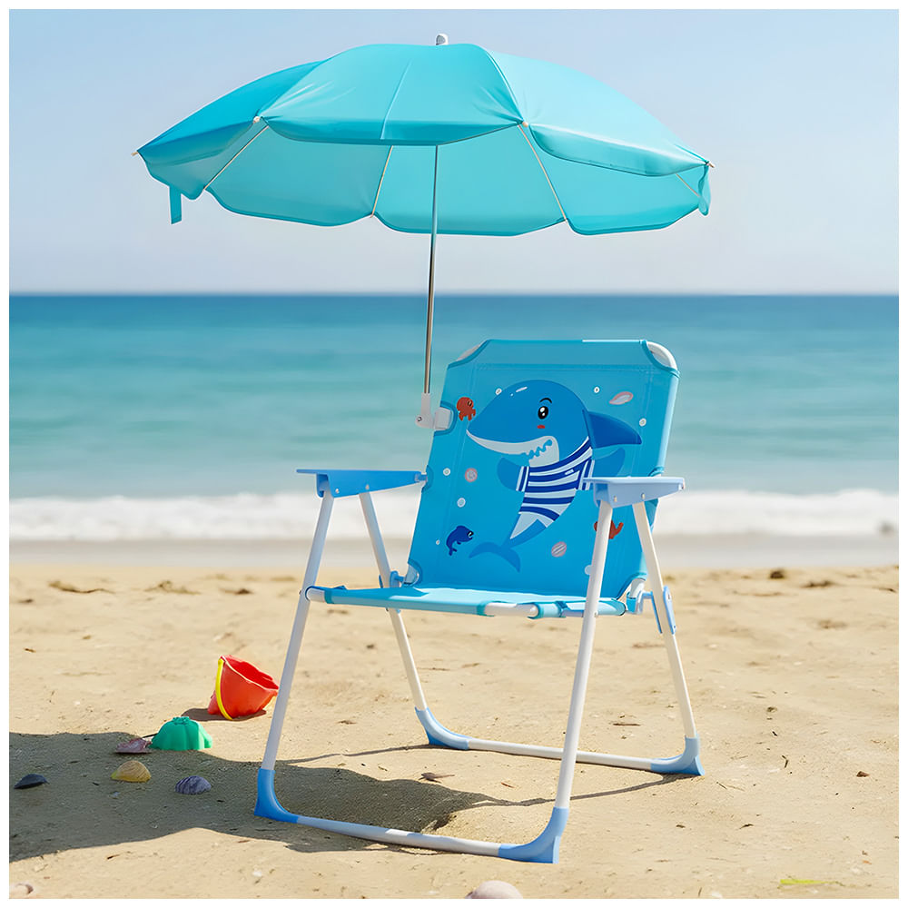Silla para Niños Plegable con Sombrilla Diseño Tiburón Celeste XC6