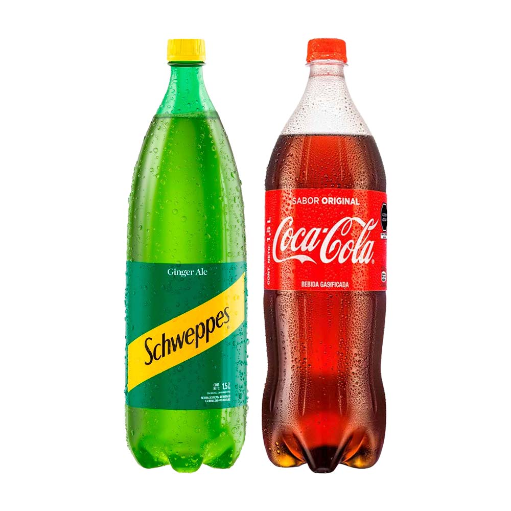 Pack Ginger Ale SCHWEPPES Botella 1.5L + Gaseosa COCA COLA Sabor Original Botella 1.5L