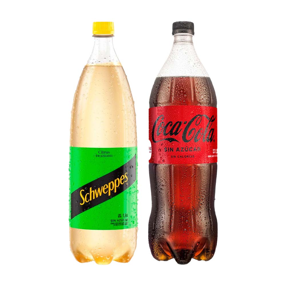 Pack Ginger Ale SCHWEPPES Citrus Botella 1.5L + Gaseosa COCA COLA sin Azúcar Botella 1.5L
