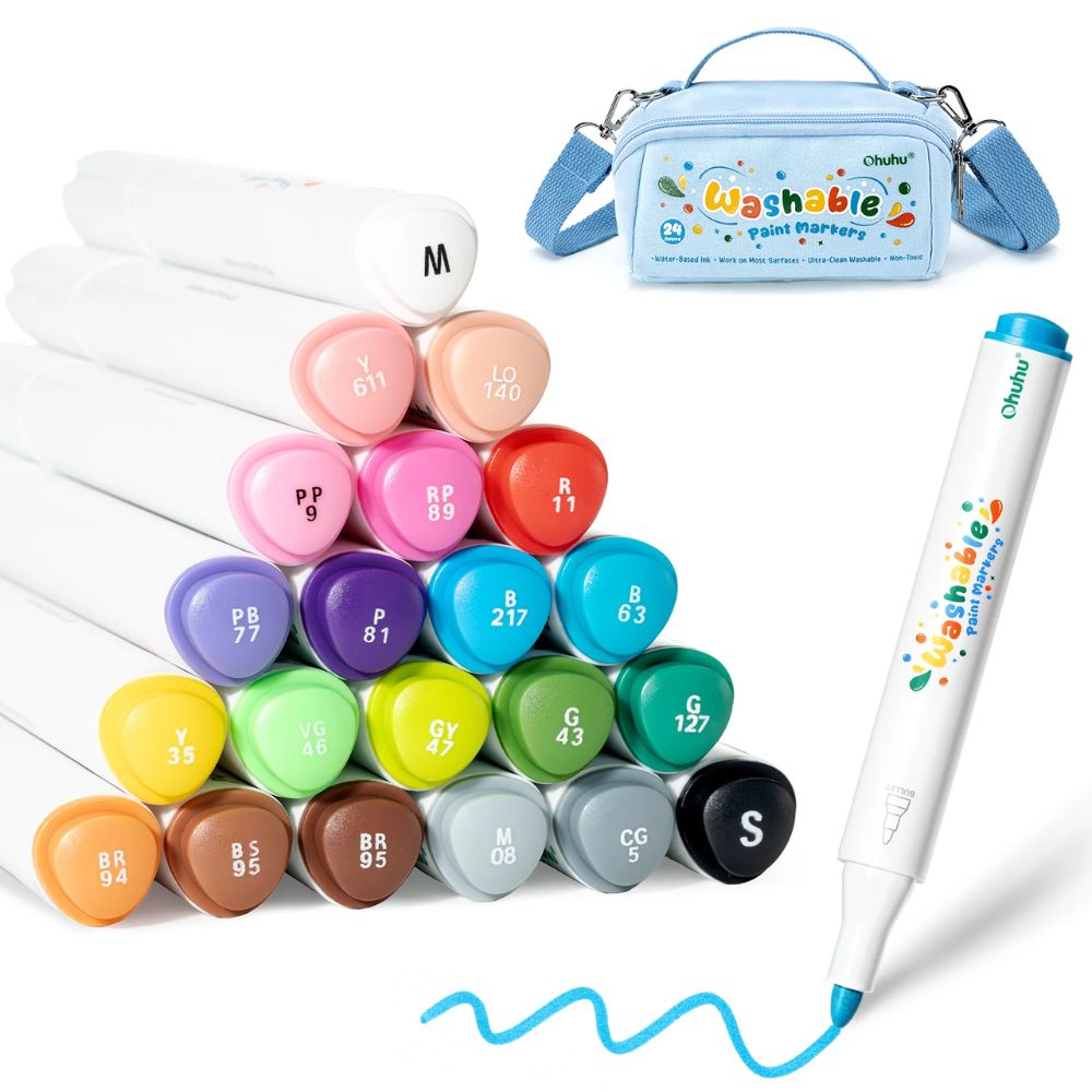 Ohuhu Acrylic Paint Markers Set de 24 marcadores lavables punta redonda