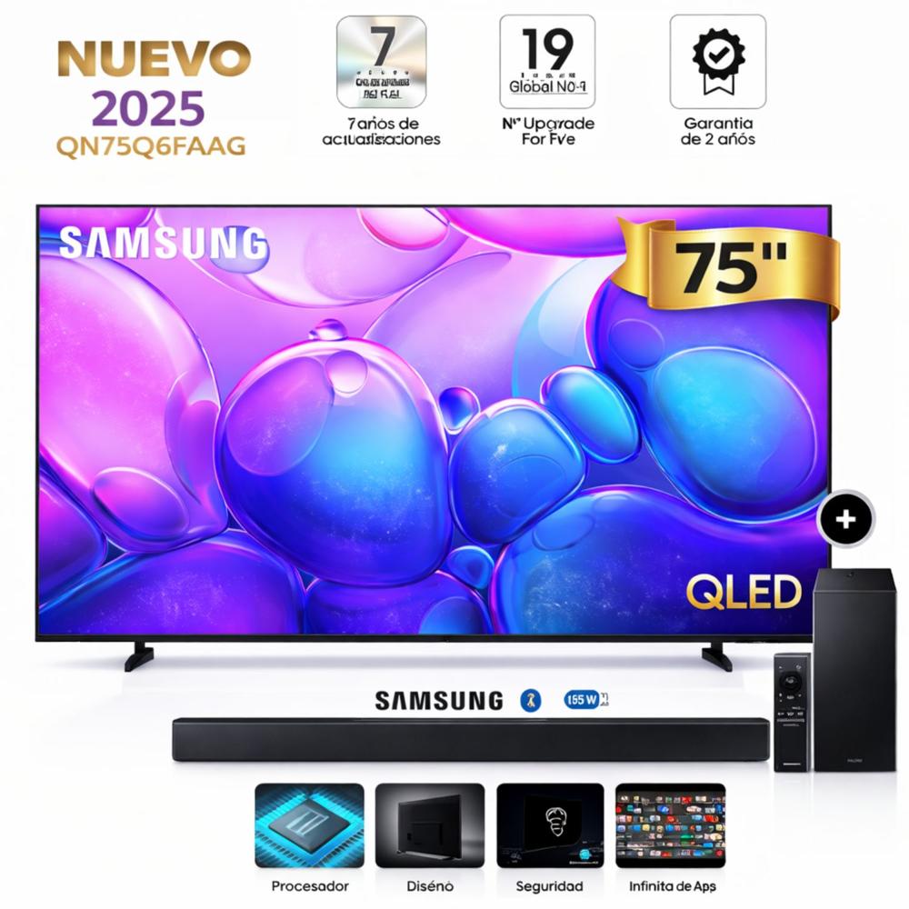Televisor Samsung 75 Qled QN75Q6FAAGXPE 4k UHD Tizen Mas HW-B450F