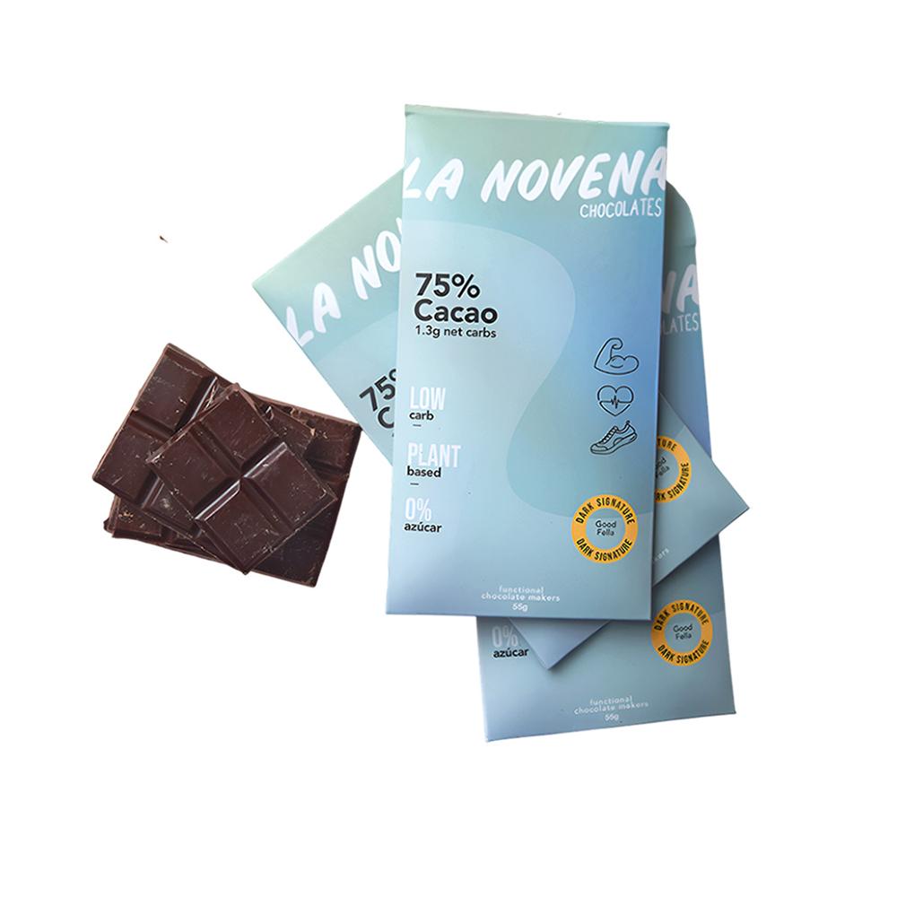 Chocolate La Novena 75% CACAO SIN AZÚCAR 55 g (Pack 10)