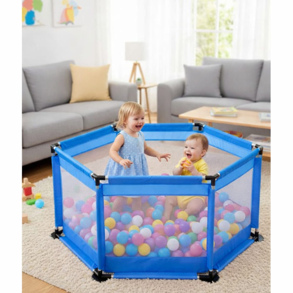 Corral De Juegos Hexagonal Azul Para Bebés Niños Infantil Jaula