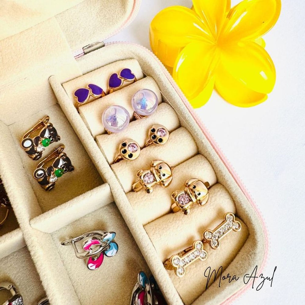 Joyero infantil con aretes - Joyas de Mora azul Rosa 10