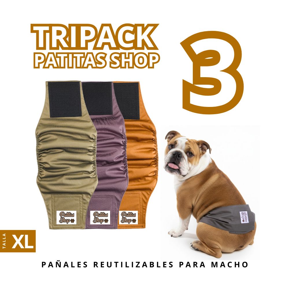 TRIPACK 03 Pañales Reutilizables Ecológicos PATITAS SHOP para Macho XL