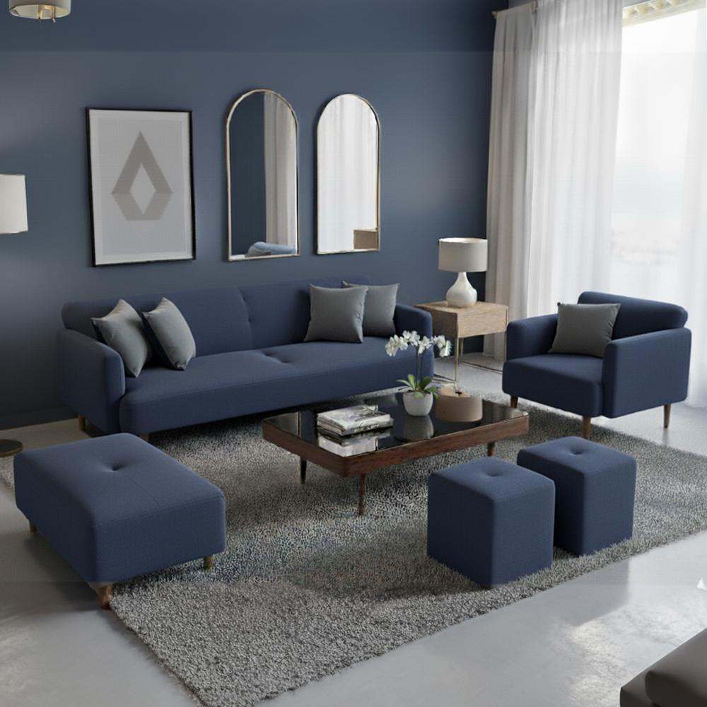 Juego de sala Afra 3-1 más banqueta y 2 puff de regalo Azul