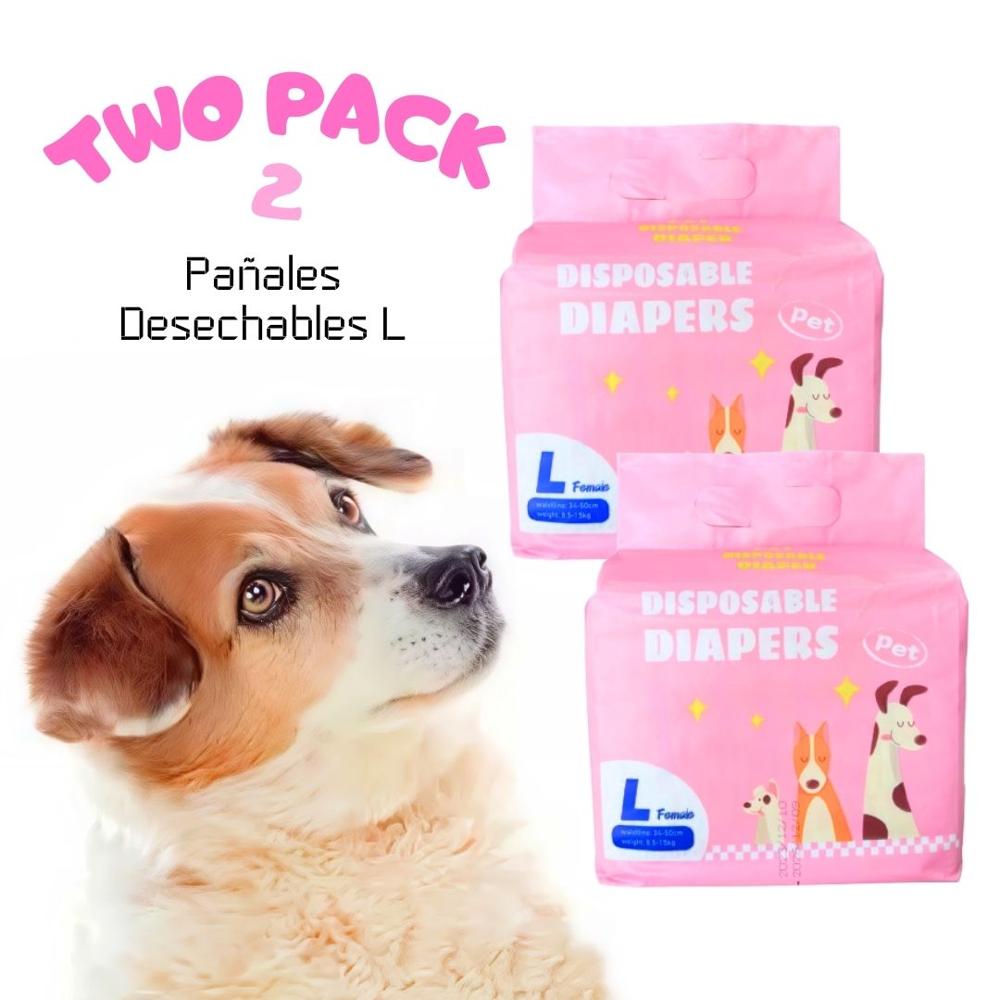TWO-PACK 02 Pañales Desechables para Mascotas Hembra L