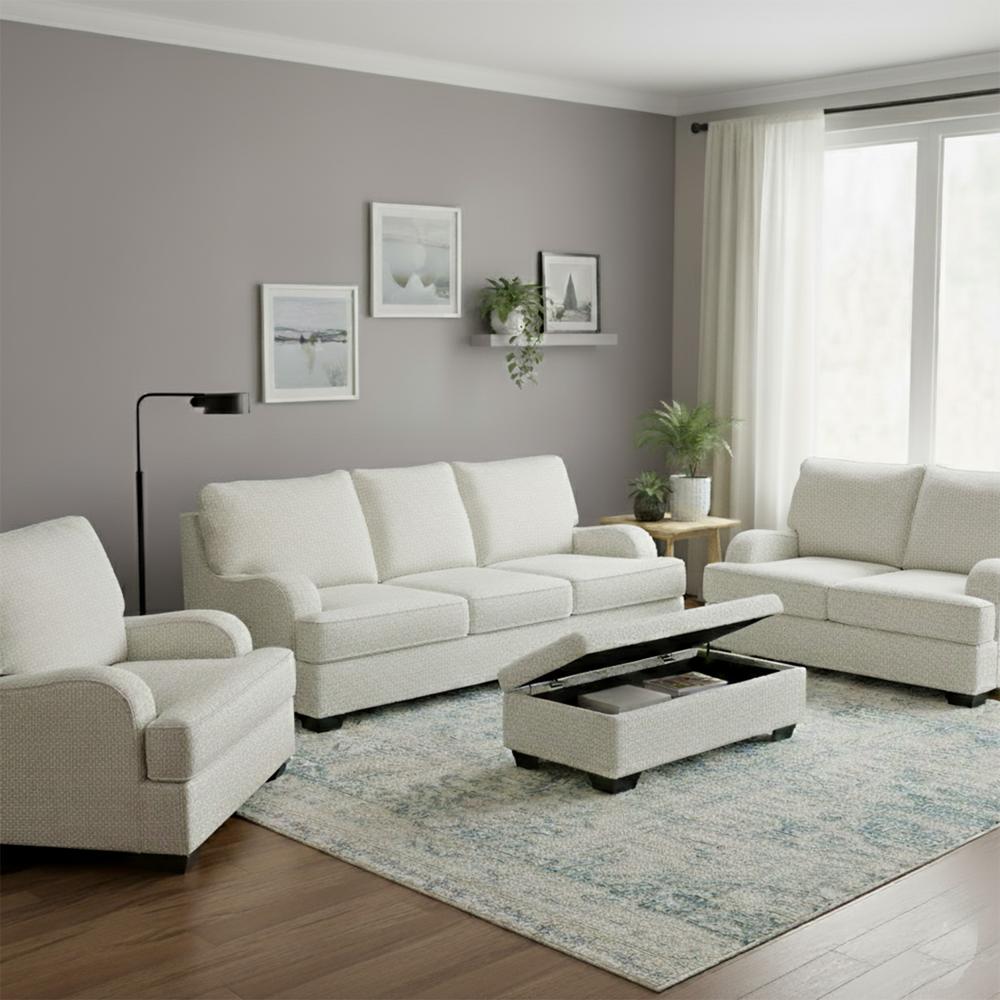 Juego de sala 3-2-1 Velora y Banqueta baúl de regalo color ivory