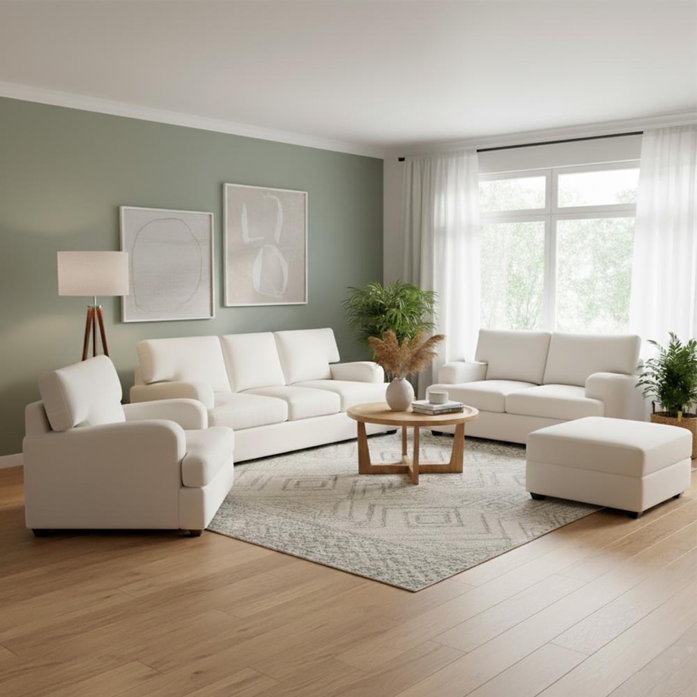 Juego de sala Mara Ambienta Home 3-2-1 y banqueta de regalo color ivory