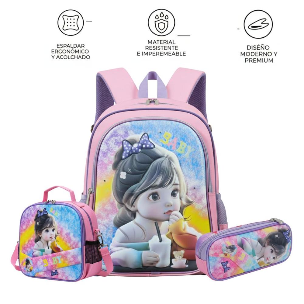 MOCHILA ESCOLAR 3 EN 1 MULTIPACK PARA NIÑOS BABY IDOL CON LUCES
