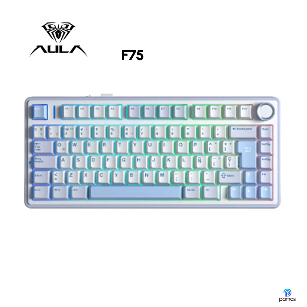 TECLADO AULA F75 RGB INALAMBRICO ESPAÑOL WHITE Y CYAN