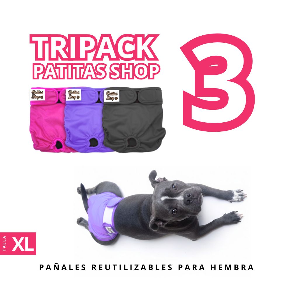 TRIPACK 03 Pañales Reutilizables Ecológicos PATITAS SHOP de TELA para CELO Hembra XL