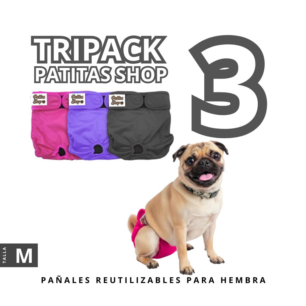 TRIPACK 03 Pañales Reutilizables Ecológicos PATITAS SHOP para ORINE Hembra M