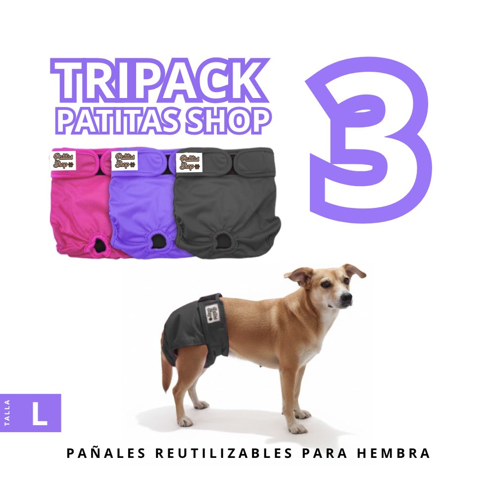 TRIPACK 03 Pañales Reutilizables Ecológicos PATITAS SHOP para ORINE Hembra L