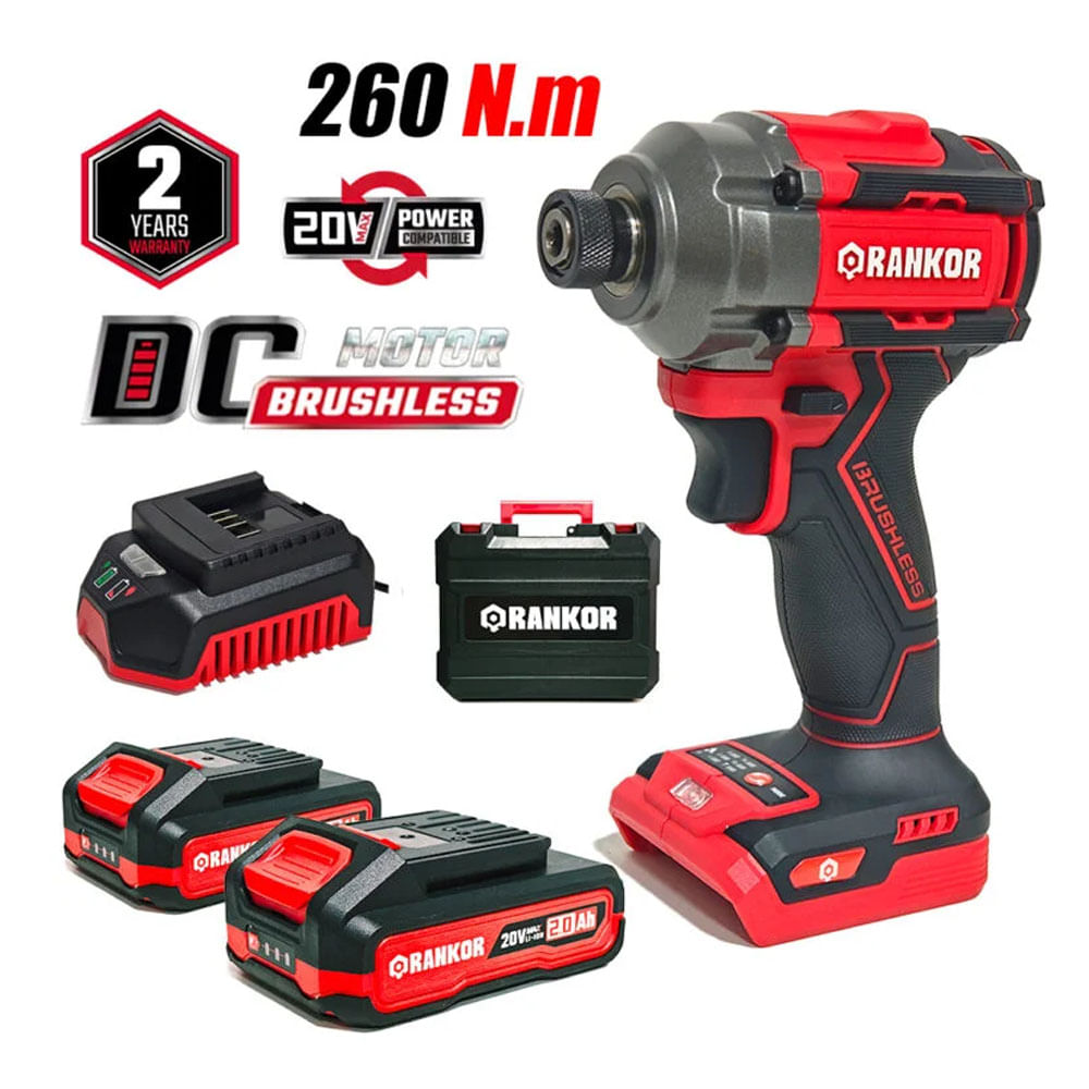 Atornillador de Impacto Industrial 6.35 mm Rankor RLIS20201 20V 260Nm 2Bat x 2Ah Brushless