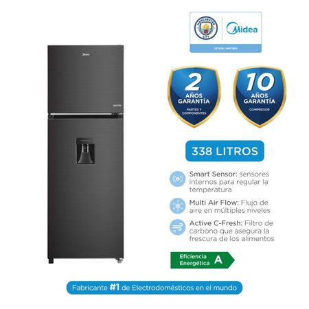 Refrigeradora Midea MDRT489MTR28PEWD Inverter Quattro 338Lts Inox Negro