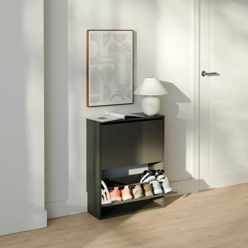 Zapatera con Corte para Zócalo Masiel 2 Puertas Negro RR MUEBLES