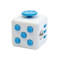 Cubo Relajante Antiestres Blanco y Boton Celeste FIDGET CUBE