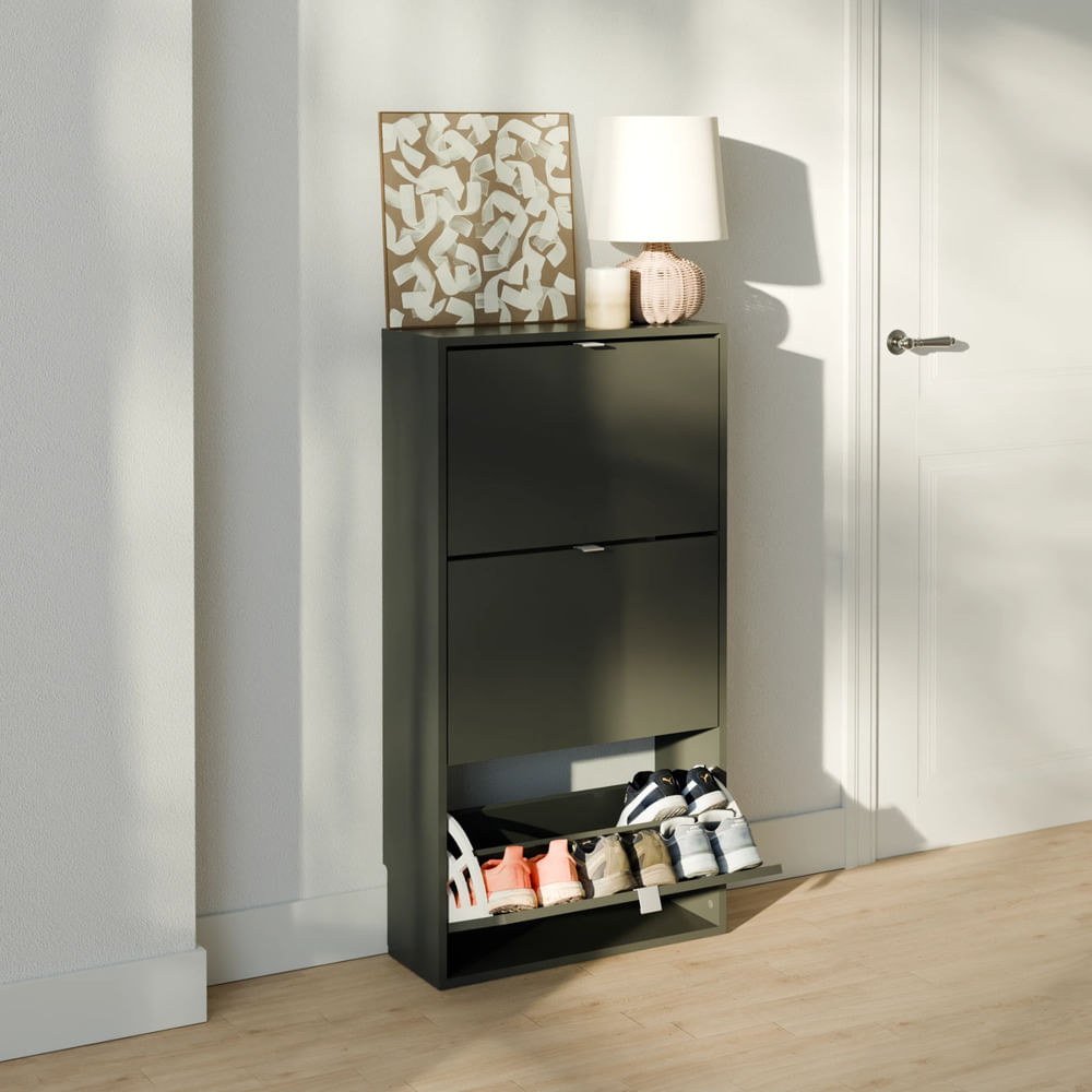 Zapatera con Corte para Zócalo Lucía 3 Puertas Negro RR MUEBLES