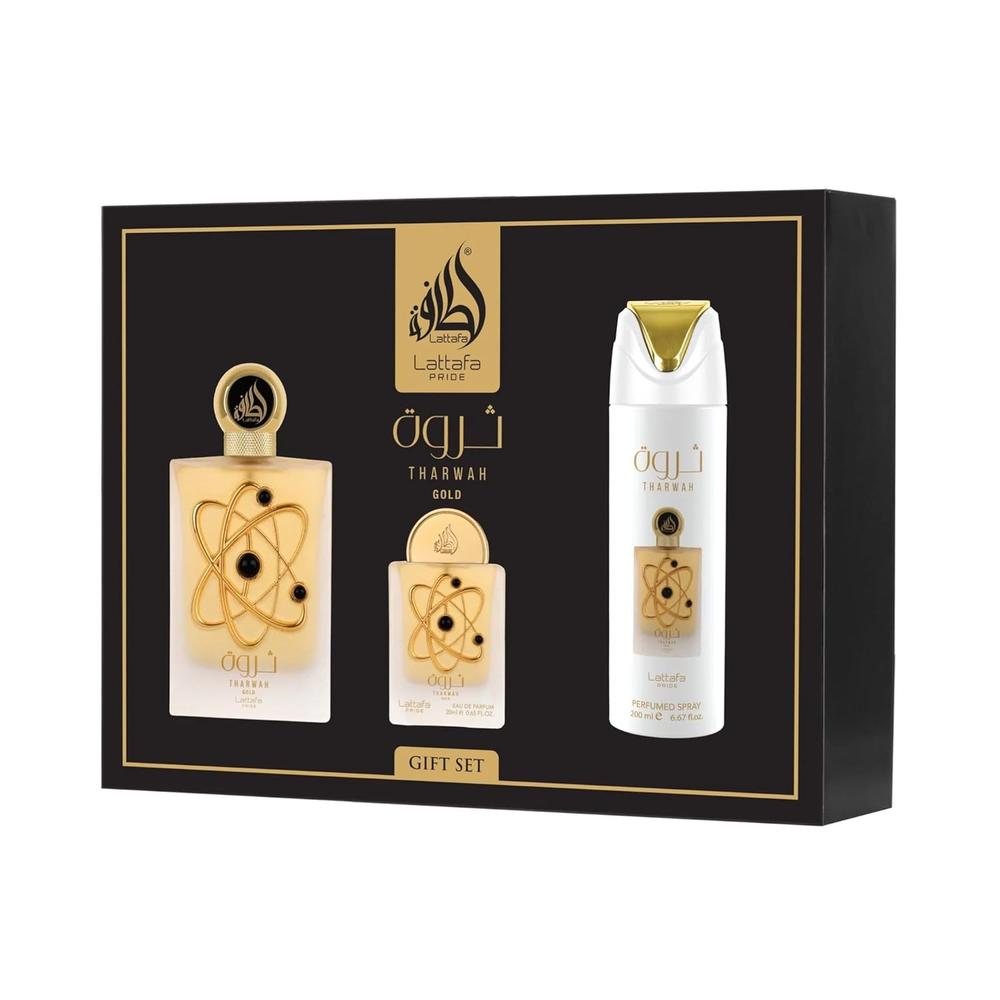 PERFUME LATTAFA PRIDE THARWAH GOLD SET DE REGALO EDP UNISEX