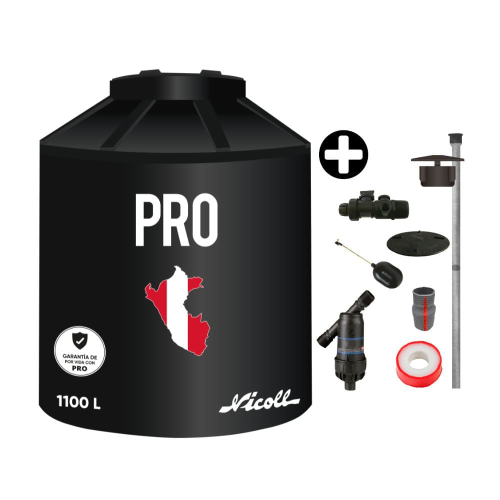 Tanque de agua Pro 1100 litros Negro + Kit de Accesorios