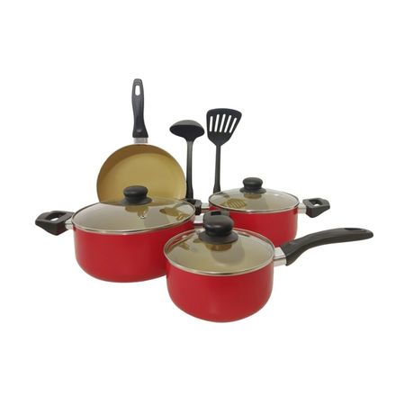 Juego de ollas 9 piezas 1.8mm Rojo Orange