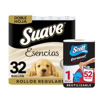 Pack Papel Higiénico SUAVE Esencias Doble Hoja Paquete 32un + Toalla de Papel Reutilizable SCOTT Duramax 52H