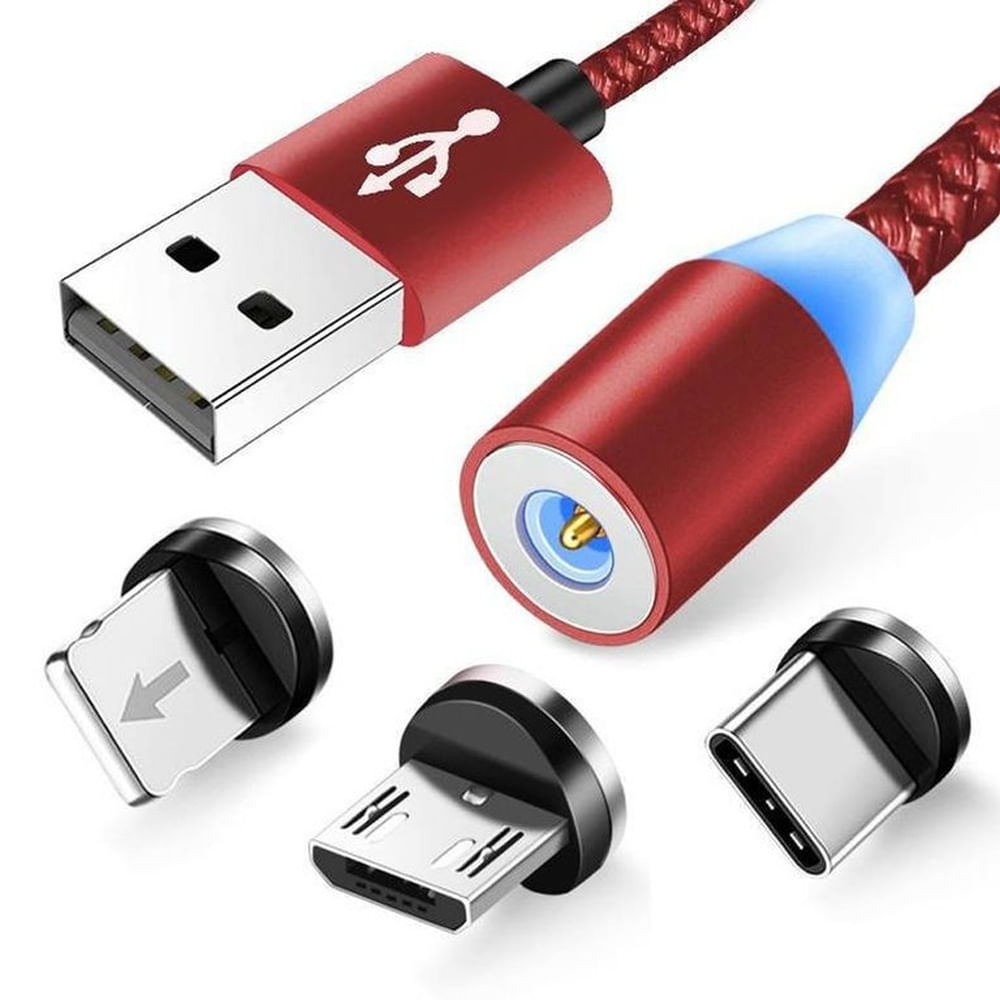 Cable imantado magnético 360° 3 en 1 Micro USB, Tipo C y Lightning