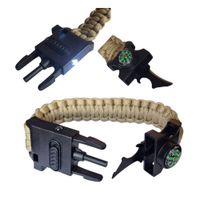 Pulsera Tactica Paracord Camping y Supervivencia Con Silbato Mechero Brujula y Linterna Coyote