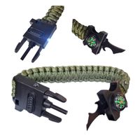 Pulsera Tactica Paracord Camping y Supervivencia Con Navaja Silbato Mechero Brujula y Linterna Verde