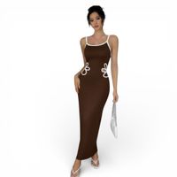 Vestido Maxi Hilo Flores Laterales 359-26 Color Marron