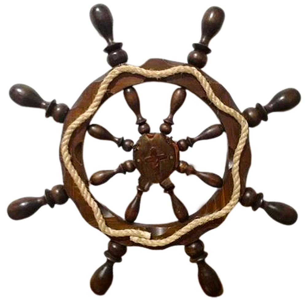 Timón de Barco Decorativo de Madera con Cuerda - 1 mts Tallado a Mano