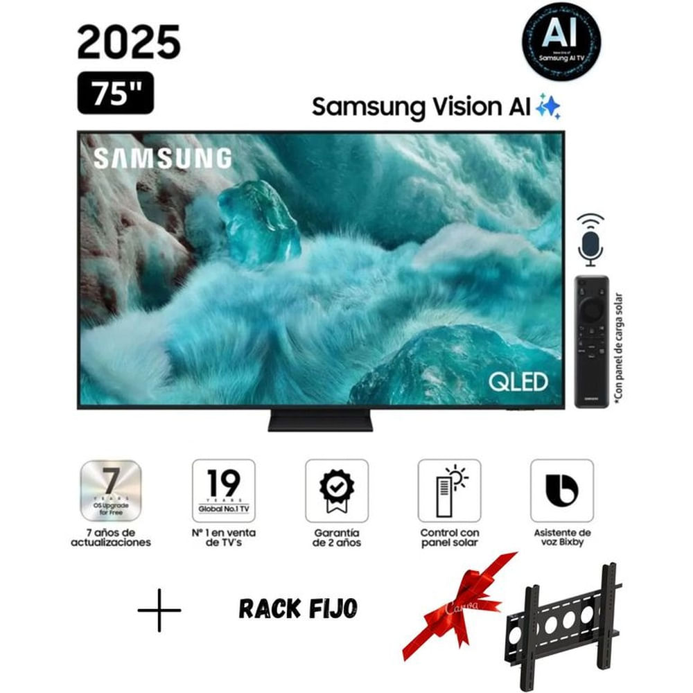 TELEVISOR SAMSUNG QLED 75 QN75Q7FAAGXPE VISIÓN AI SMART TV + RACK FIJO