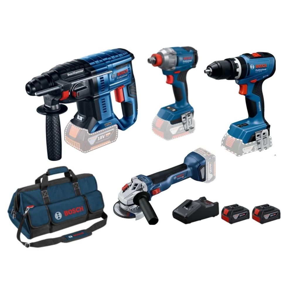 Bosch Cuatripack 18V Taladro Y Rotomartillo Y Llave Impacto Y Esmeril