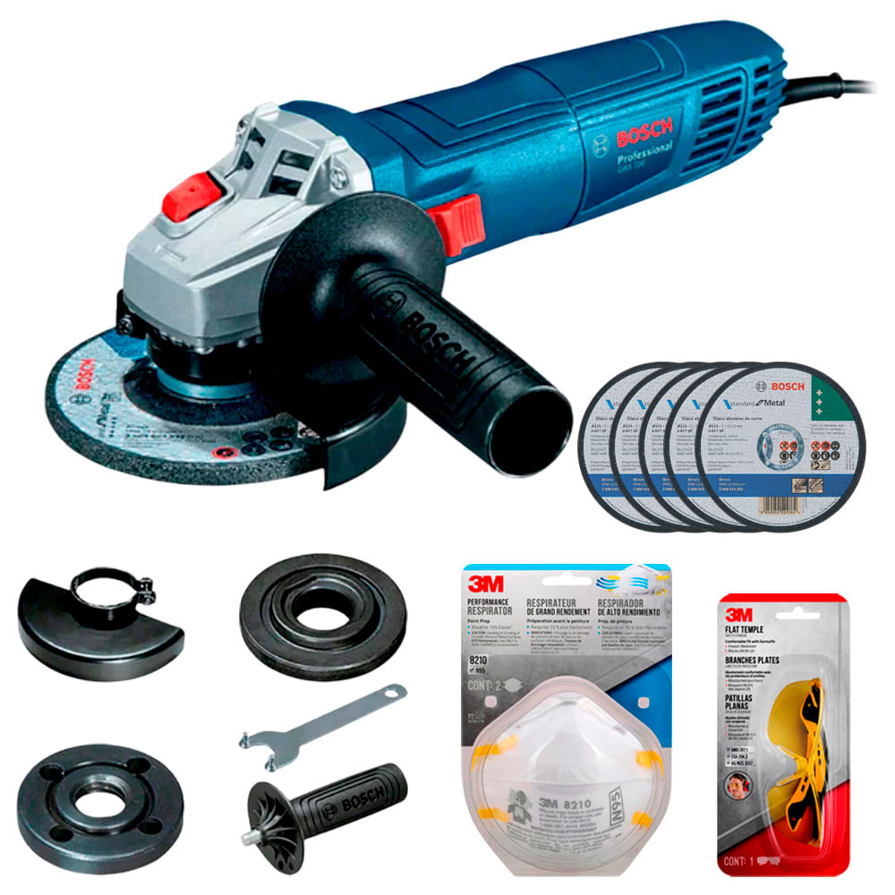Esmeril Angular GWS 700 con 5 discos y Mascarilla y Lentes 3M